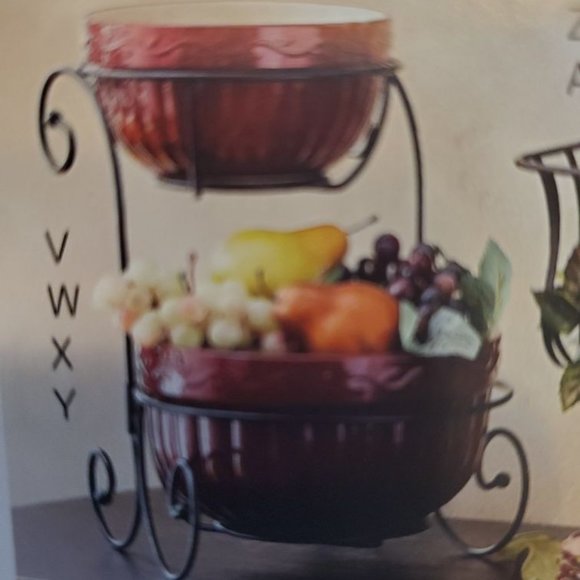 Berry color Bowls set of 2, Mix, Bake, Serve, scroll pattern New Home Interiors - Picture 4 of 6